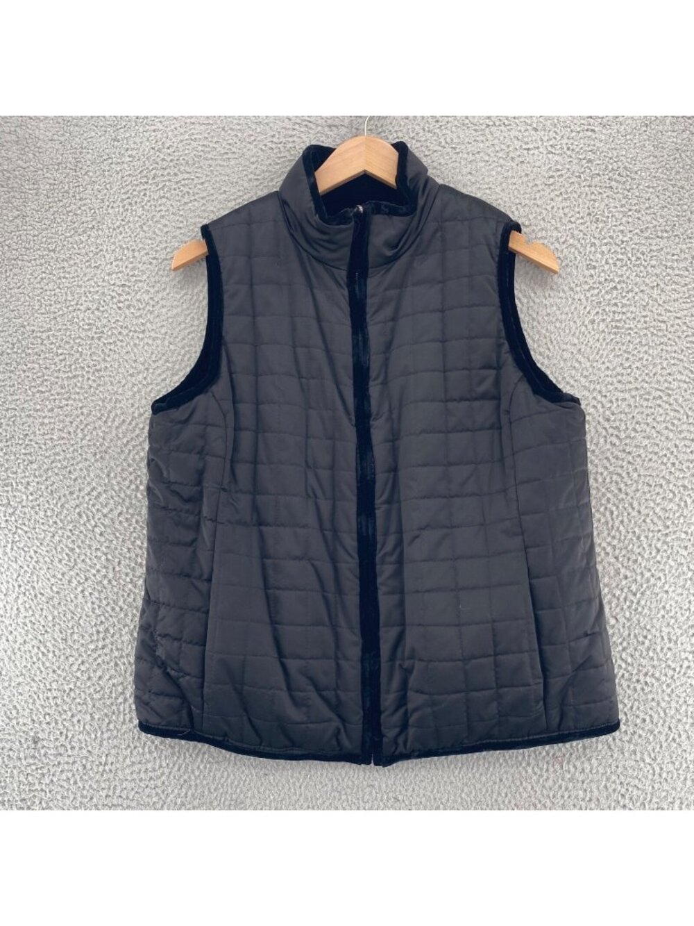 Lauren Ralph Lauren Coat Women 1X Black Reversible Velvet Puffer Vest Zip Pocket